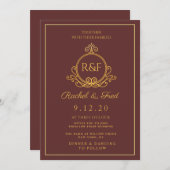 ヴィンテージ王室のゴールデン結婚モノグラムのホリデーカード シーズンカード (正面/裏面)