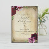 ヴィンテージ王室のダークピンクフローラスウィート16パーティー 招待状 (スタンド正面)