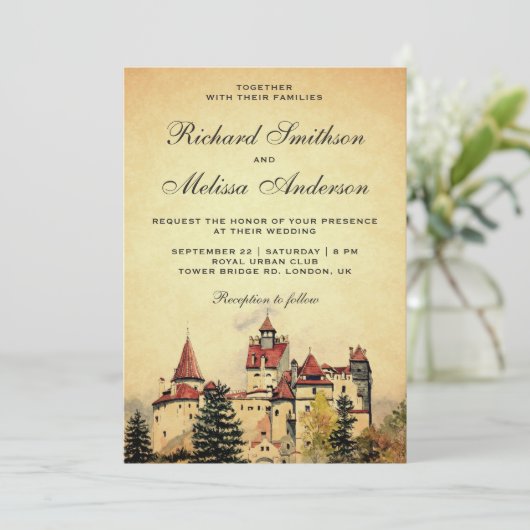 ヴィンテージ王室のフェアリータールキャッスル結婚式招待状 招待状 (スタンド正面)