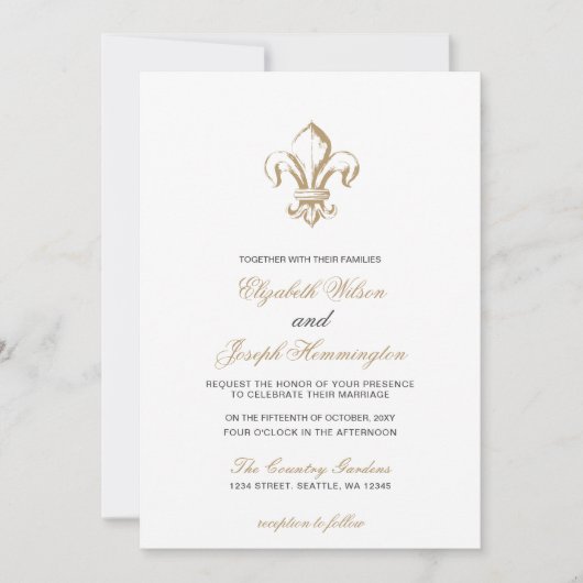 ヴィンテージ王室のフランスの（紋章の）フラ・ダ・リ結婚の 招待状 (正面)