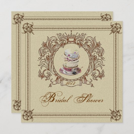 ヴィンテージ王室のブライダルシャワーティーパーティの招待状 招待状 (正面/裏面)
