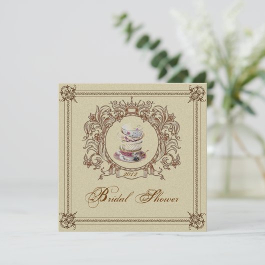 ヴィンテージ王室のブライダルシャワーティーパーティの招待状 招待状 (スタンド正面)