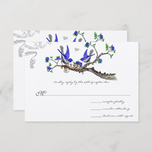 ヴィンテージ王室のブルーとグレーの結婚式招待状 招待状 (正面/裏面)