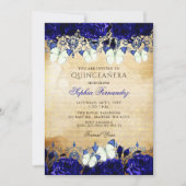 ヴィンテージ王室のブルーフローラバタフライキンセニェラ 招待状 (正面)
