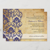 ヴィンテージ王室のブルーフローラ旋回結婚式招待状 招待状 (正面/裏面)