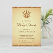 ヴィンテージ王室のプリンセス金ゴールドグリッターベビーシャワー 招待状 (スタンド正面)