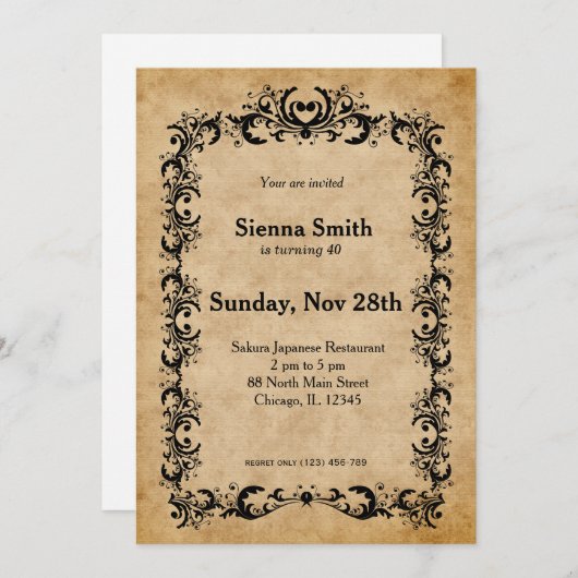 ヴィンテージ王室の誕生日 招待状 (正面/裏面)