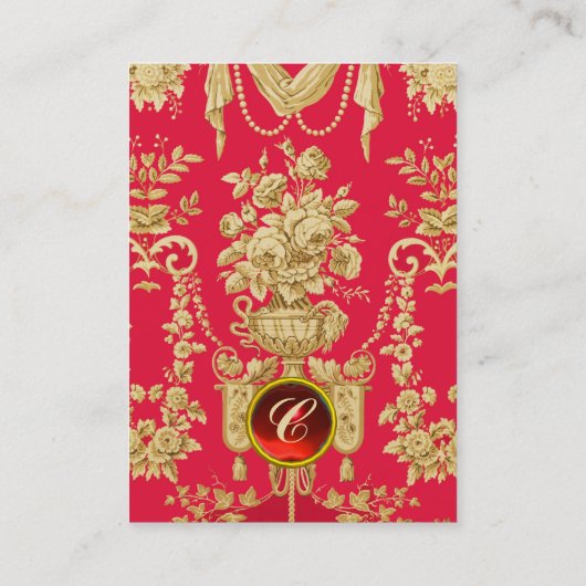 ヴィンテージ王室の赤フランスのフローラ、花瓶、バラ 名刺 (裏面)