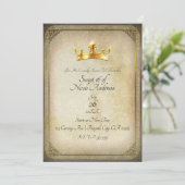 ヴィンテージ王室の金ゴールドクラウンエレガントスウィート16パーティー 招待状 (スタンド正面)