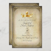 ヴィンテージ王室の金ゴールドクラウンエレガントスウィート16パーティー 招待状 (正面/裏面)