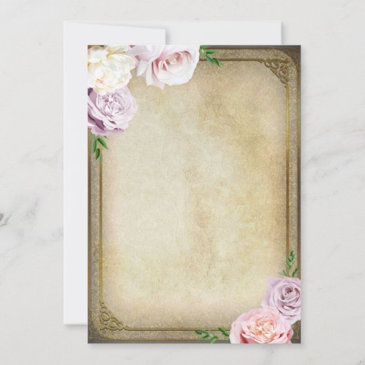 ヴィンテージ王室の金ゴールドクラウンフローラスウィート16パーティー 招待状 (裏面)