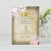 ヴィンテージ王室の金ゴールドクラウンフローラブライダルシャワー 招待状 (スタンド正面)