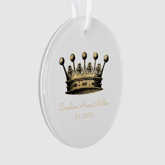 ヴィンテージ王室の金ゴールドクラウン名誕生日付記念 オーナメント (正面)