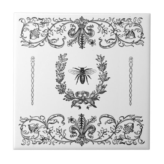 ヴィンテージ王室のBeeリース(紋章の)フラ・ダ・リスクロール タイル (正面)