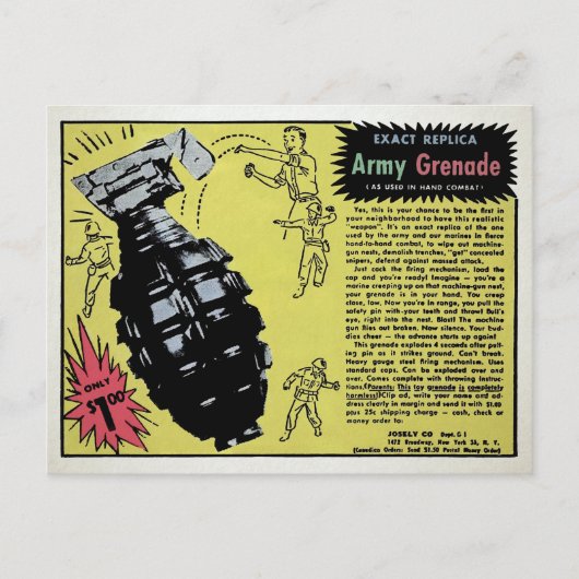 ヴィンテージ玩具手榴弾広告はがき ポストカード (正面)