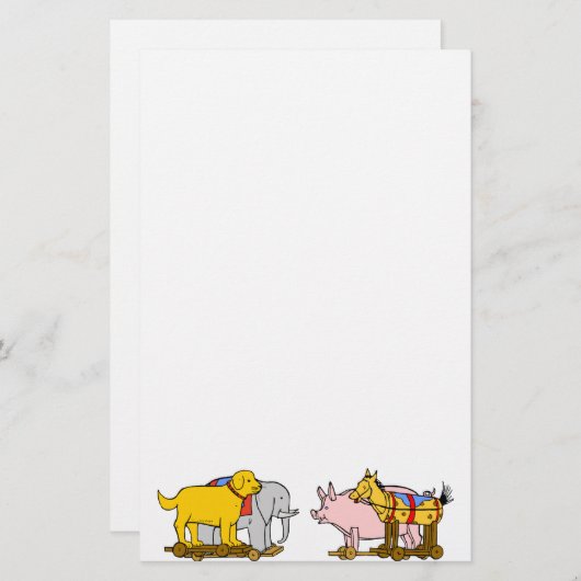 ヴィンテージ玩具犬、馬、豚、象の文房具 便箋 (正面/裏面)