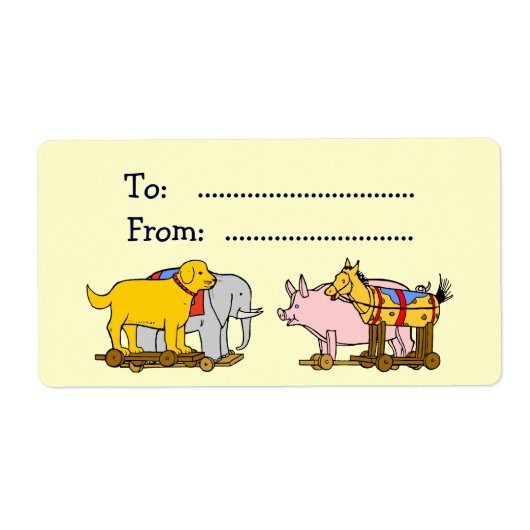ヴィンテージ玩具犬、馬、豚、象ギフトラベル ラベル (正面)
