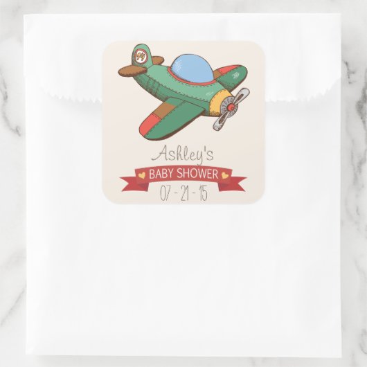 ヴィンテージ玩具飛行機赤ちゃんシャワー スクエアシール (バッグ)