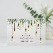 ヴィンテージ球根の緑の白レンガ結婚の 出欠カード (スタンド正面)