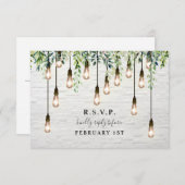 ヴィンテージ球根の緑の白レンガ結婚の 出欠カード (正面/裏面)