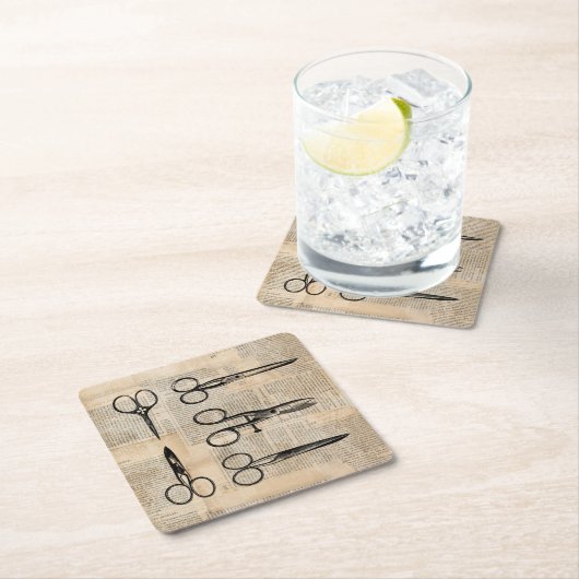 ヴィンテージ理容師シアーズアンティークはさみ スクエアペーパーコースター (インサイチュ)