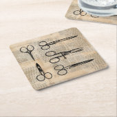 ヴィンテージ理容師シアーズアンティークはさみ スクエアペーパーコースター (アングル)