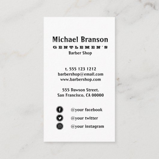 ヴィンテージ理容師ショップスカルソーシャルメディア縦書き 名刺 (裏面)