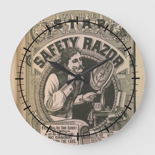 ヴィンテージ理容師ショップセーフティカミソリ ラージ壁時計 (正面)
