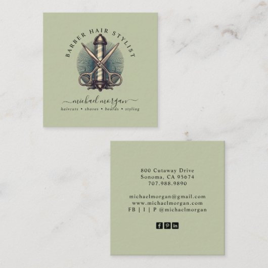 ヴィンテージ理容師ショップ美容師理容師 スクエア名刺 (正面/裏面)