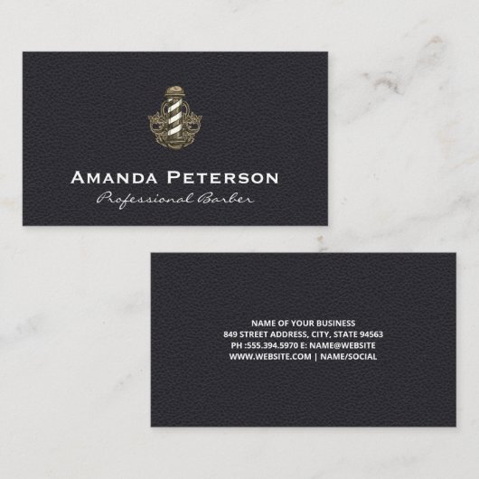 ヴィンテージ理容師ストライプポール | 革の背景 名刺 (正面/裏面)