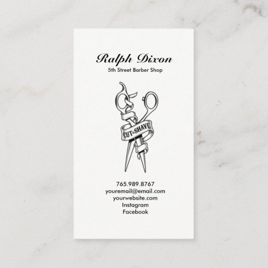 ヴィンテージ理容師店スカルはさみ名刺 名刺 (裏面)