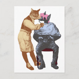 ヴィンテージ理容師猫犬 ポストカード