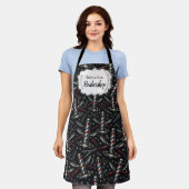 ヴィンテージ理容店の道具パターン エプロン (着用した状態)