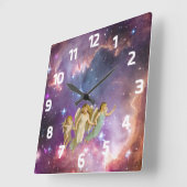 ヴィンテージ甘い天使飛んでいる スクエア壁時計 (傾斜)