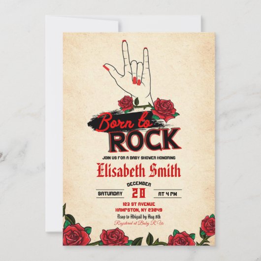 ヴィンテージ生まれからロックンロール赤ちゃんシャワー 招待状 (正面)