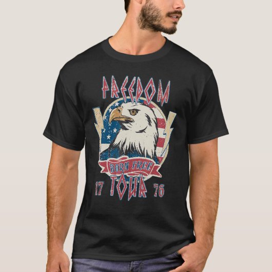ヴィンテージ生まれフリーツアー1776アメリカンイーグル自由 Tシャツ (正面)