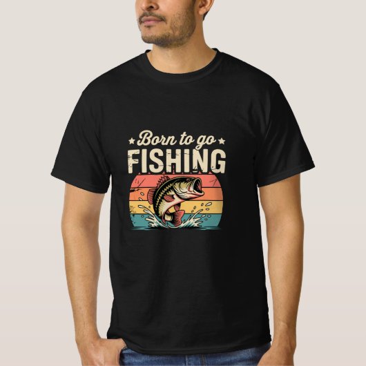 ヴィンテージ生まれ行く魚釣り夫 Tシャツ (正面)
