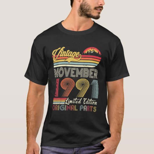 ヴィンテージ生まれ1991年11月30日誕生日30年 Tシャツ (正面)