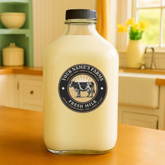 ヴィンテージ生乳乳乳乳牛ラベルテンプレート ラウンドシール