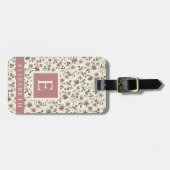 ヴィンテージ生地ピンク白フローラ紫色の花 ラゲッジタグ (正面横)