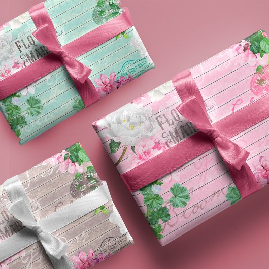 ヴィンテージ生花市場木素朴切り離し ラッピングペーパーシート