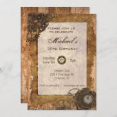 ヴィンテージ産業スチームパンク誕生日パーティー 招待状 (正面/裏面)