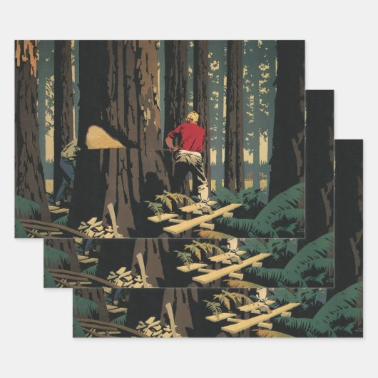 ヴィンテージ産業材材材木林 ラッピングペーパーシート (セット)
