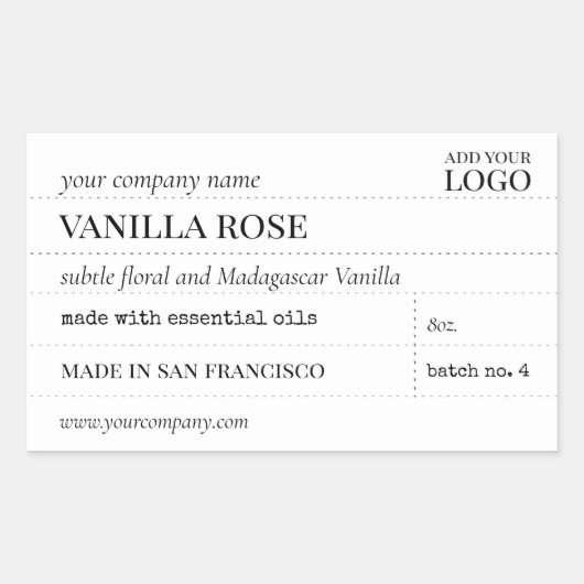 ヴィンテージ用ろうそく又は浴製品ラベル 長方形シール (正面)
