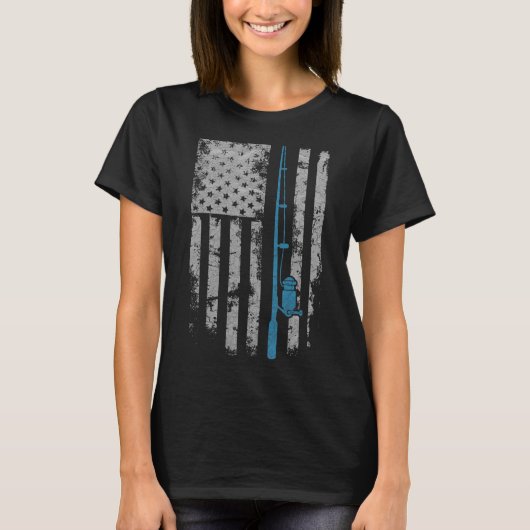 ヴィンテージ用アメリカ国旗魚釣りロッド Tシャツ (正面)