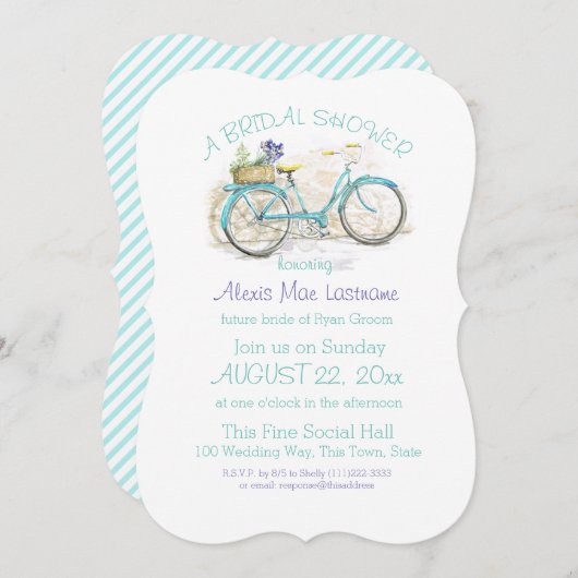 ヴィンテージ用花籠ブライダルシャワー 招待状 (正面/裏面)