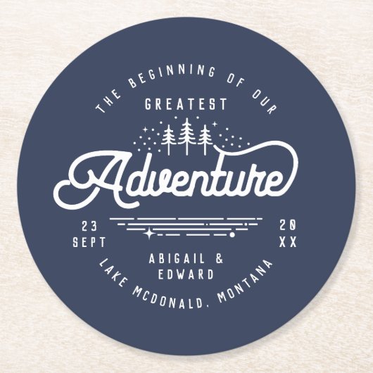ヴィンテージ田舎の森林セーブ・ザ・デート案内 ラウンドペーパーコースター (正面)