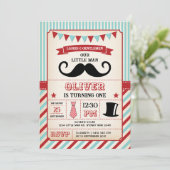 ヴィンテージ男の口ひげ1歳の誕生日の男の子 招待状 (スタンド正面)