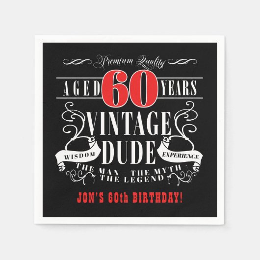 ヴィンテージ男の神話レジェンドメンズ60誕生日 スタンダードカクテルナプキン (正面)