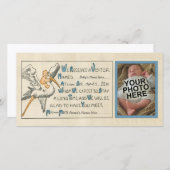 ヴィンテージ男の赤ちゃんとコウノトリ誕生のお知らせ – 青 案内状 (正面/裏面)